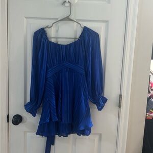 Royal Blue Pleated Peasant dress- girls